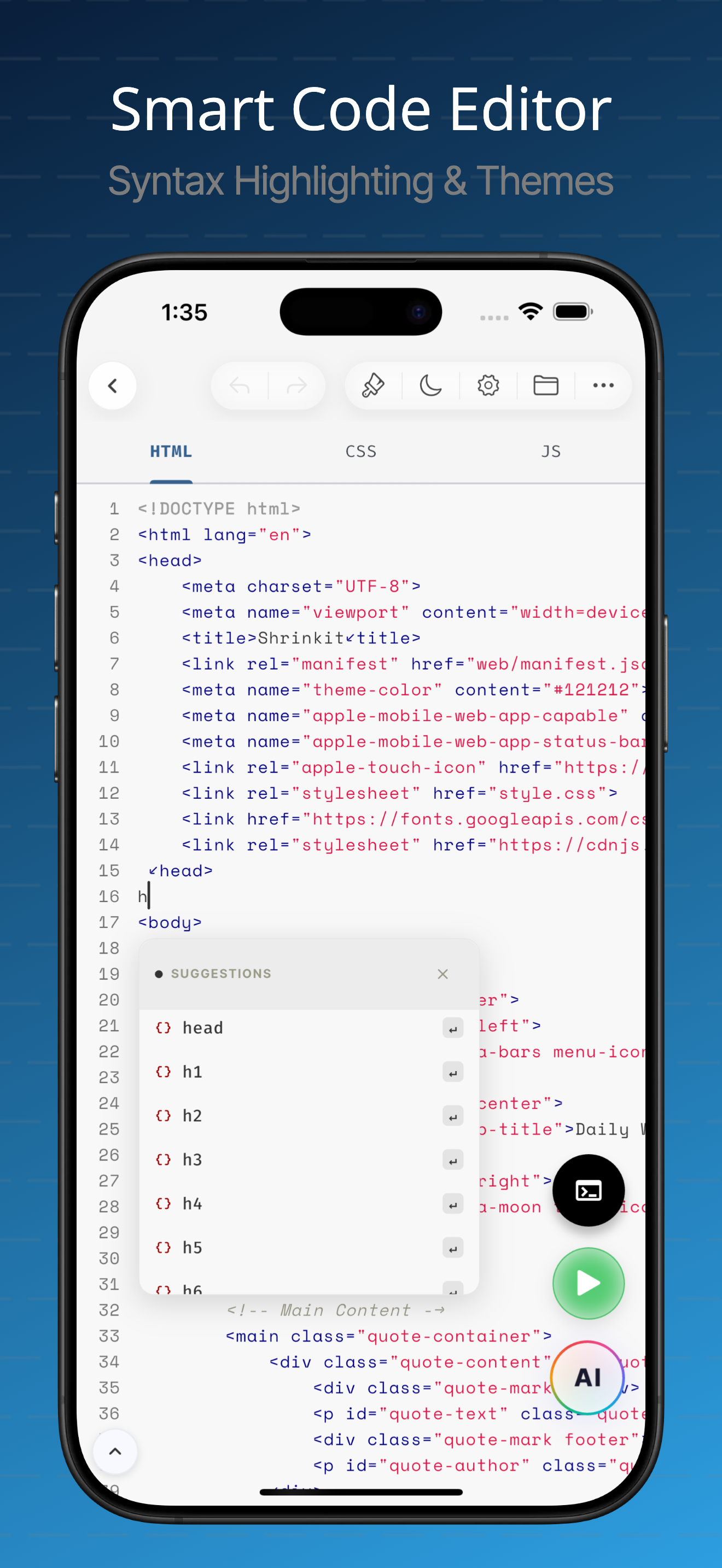 Web IDE app Code Screenshot