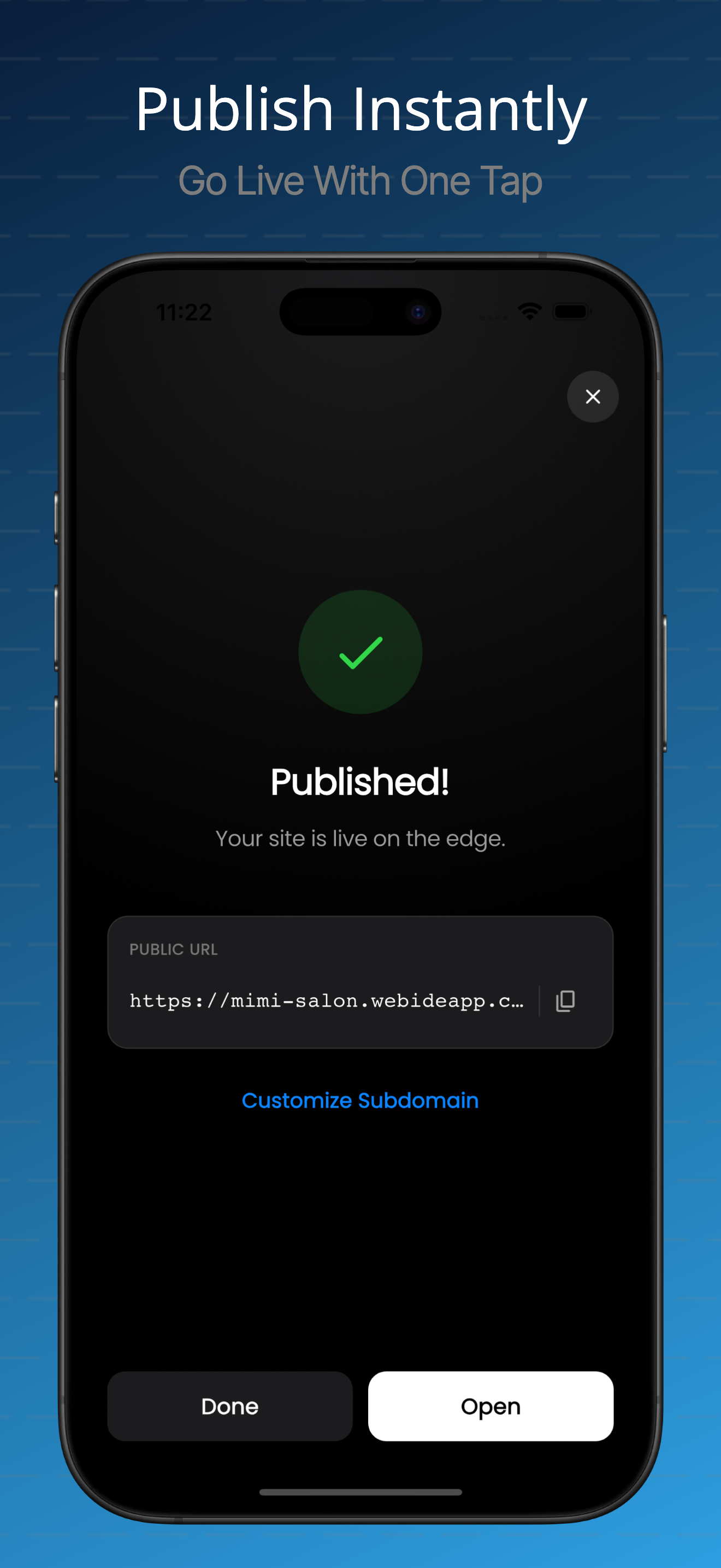 Web IDE app Project Publishing Screenshot